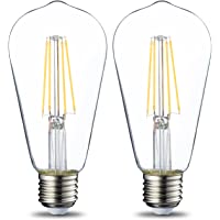 Los mejores  - Amazon Basics Bombilla LED Esférica E27 Vintage Edison- ST64- 7W (equivalente a 60W)- Filamento - 2 unidades